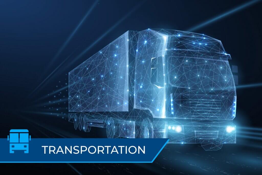 Image of a truck as depicted by paths of light, representing the transportation electronics involved with modern automobiles, trucking and other transportation industries
